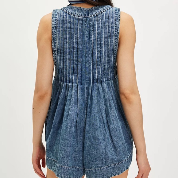 Free People Blue Denim Overall Romper - Picture 3 of 5